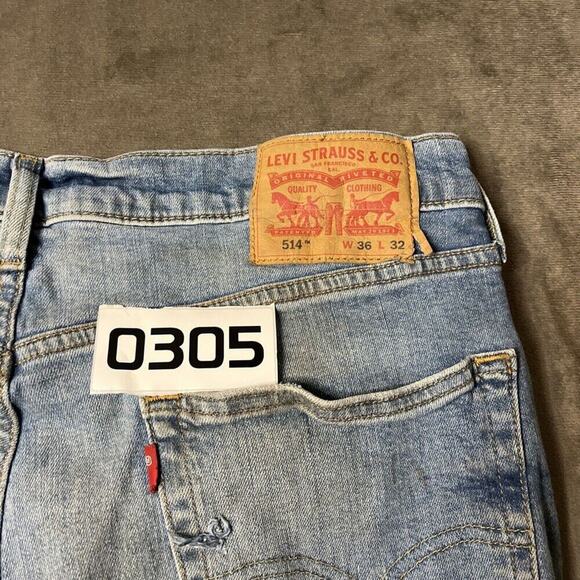 Levis 514 Jeans Mens 36x32 Straight Light Wash Pocket Denim Casual Distressed - Picture 8 of 8